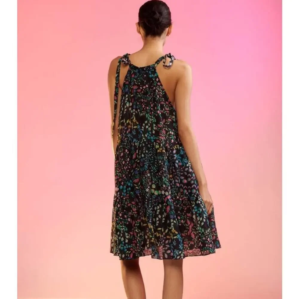 CYNTHIA ROWLEY Layla Floral Halter Dress Black NWT Knee Length Women's M - Picture 10 of 10
